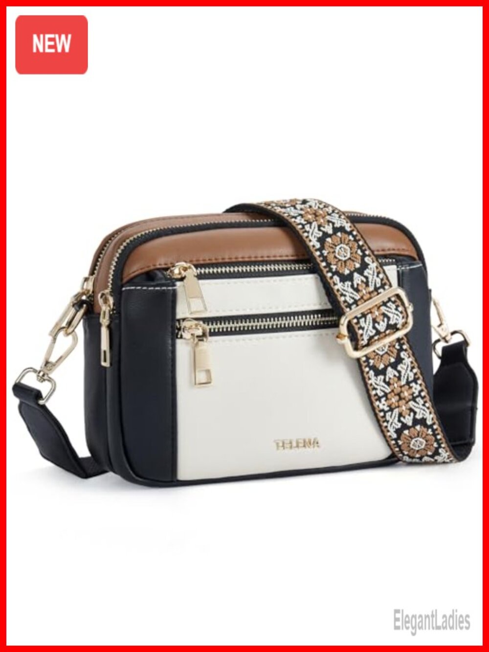 Vegan Leather Crossbody Bag Women Small Purse Adjustable Strap 2 Compartments